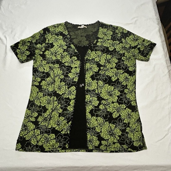 Lara Women's Fashion Green & Black Blouse Size 1x Diamond Details - Picture 4 of 6